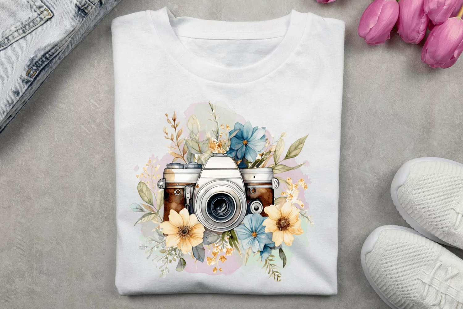 Watercolor Floral Camera Sublimation PNG product image 1