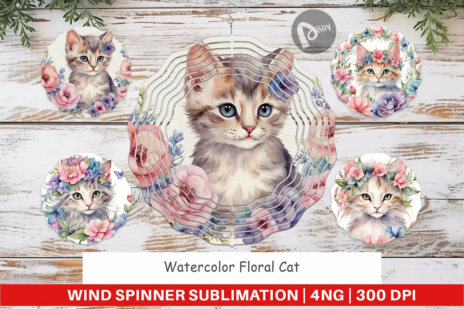 Wind Spinner Watercolor Floral Cat product image 1