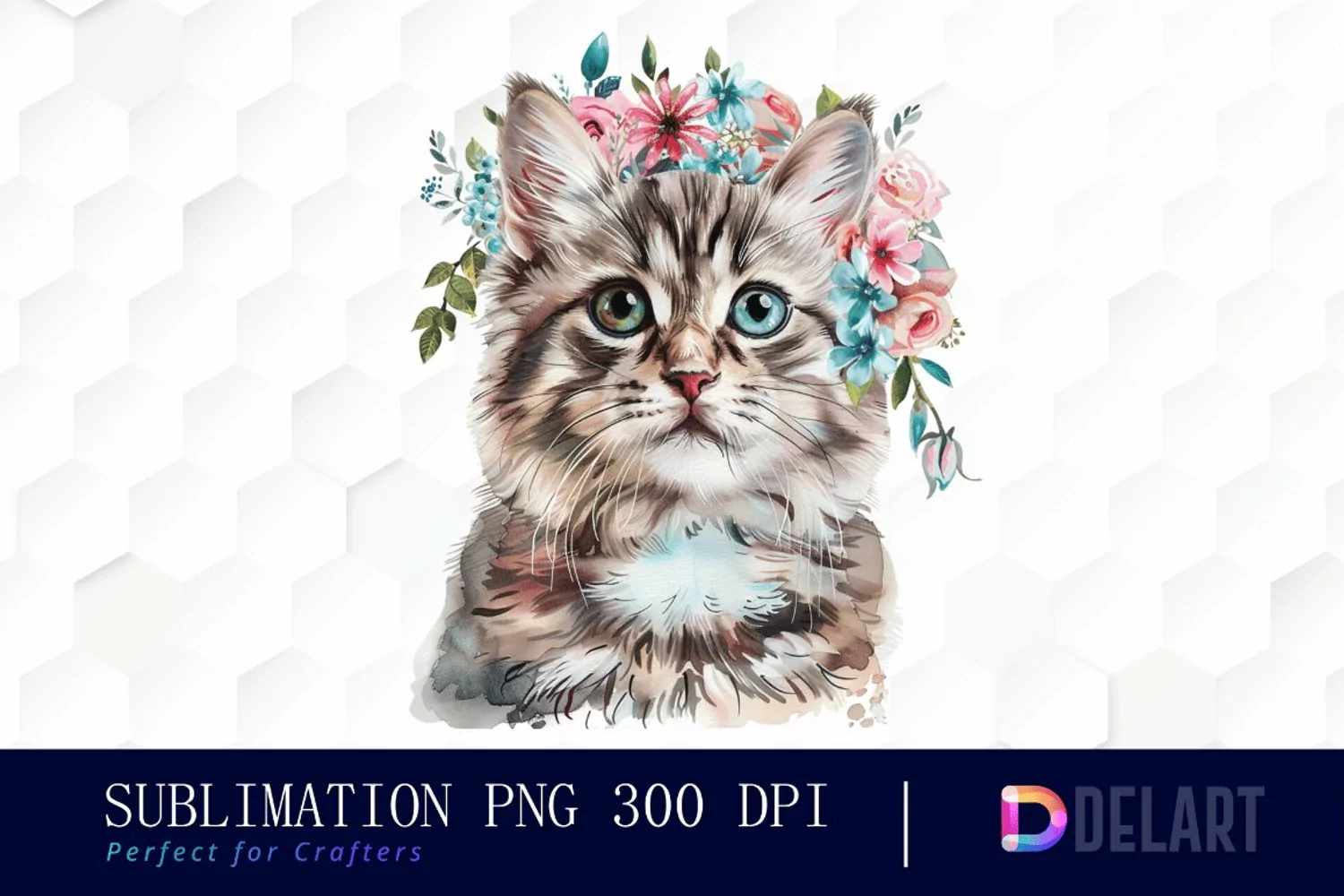 Floral Cat Watercolor Clipart product image 1