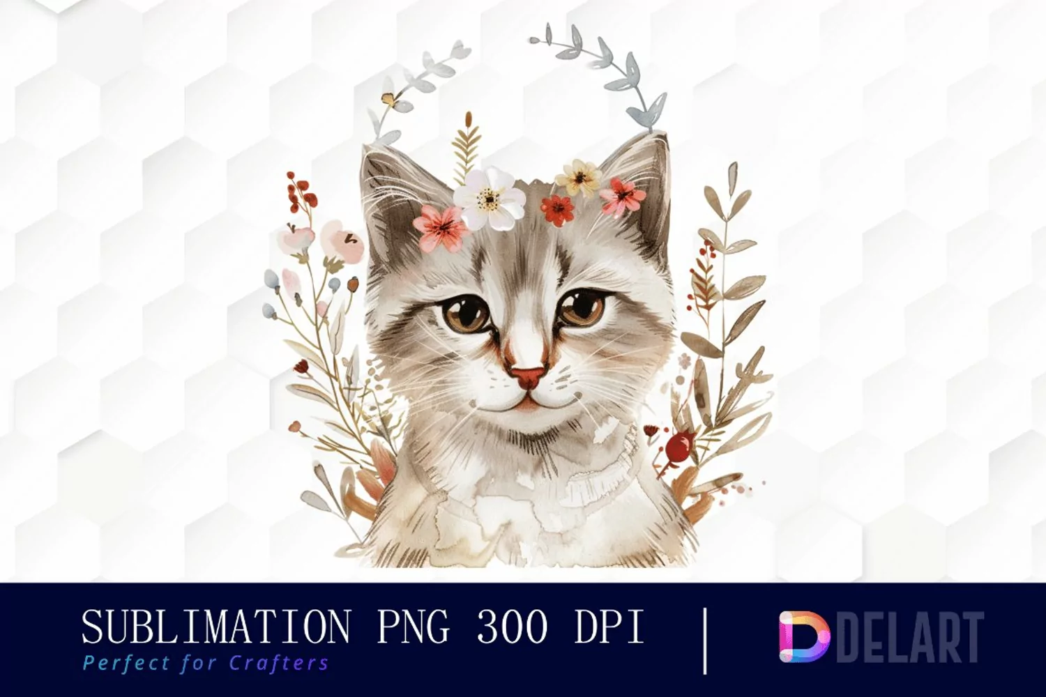 Floral Cat Illustration Clipart product image 1