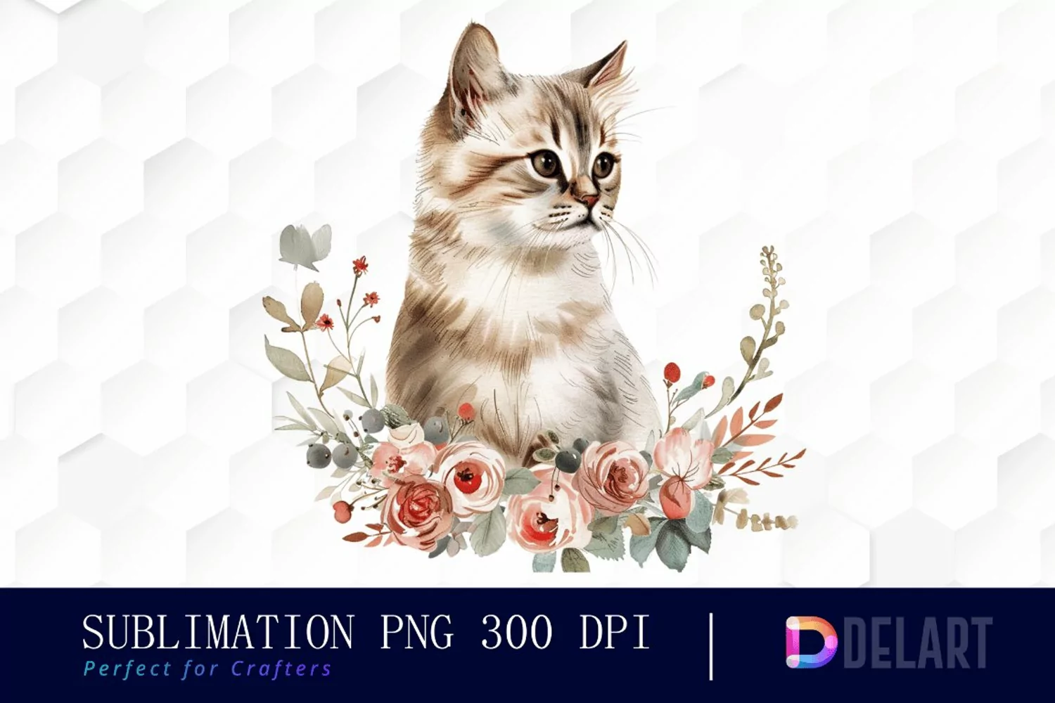 Floral Cat Illustration Clipart product image 1