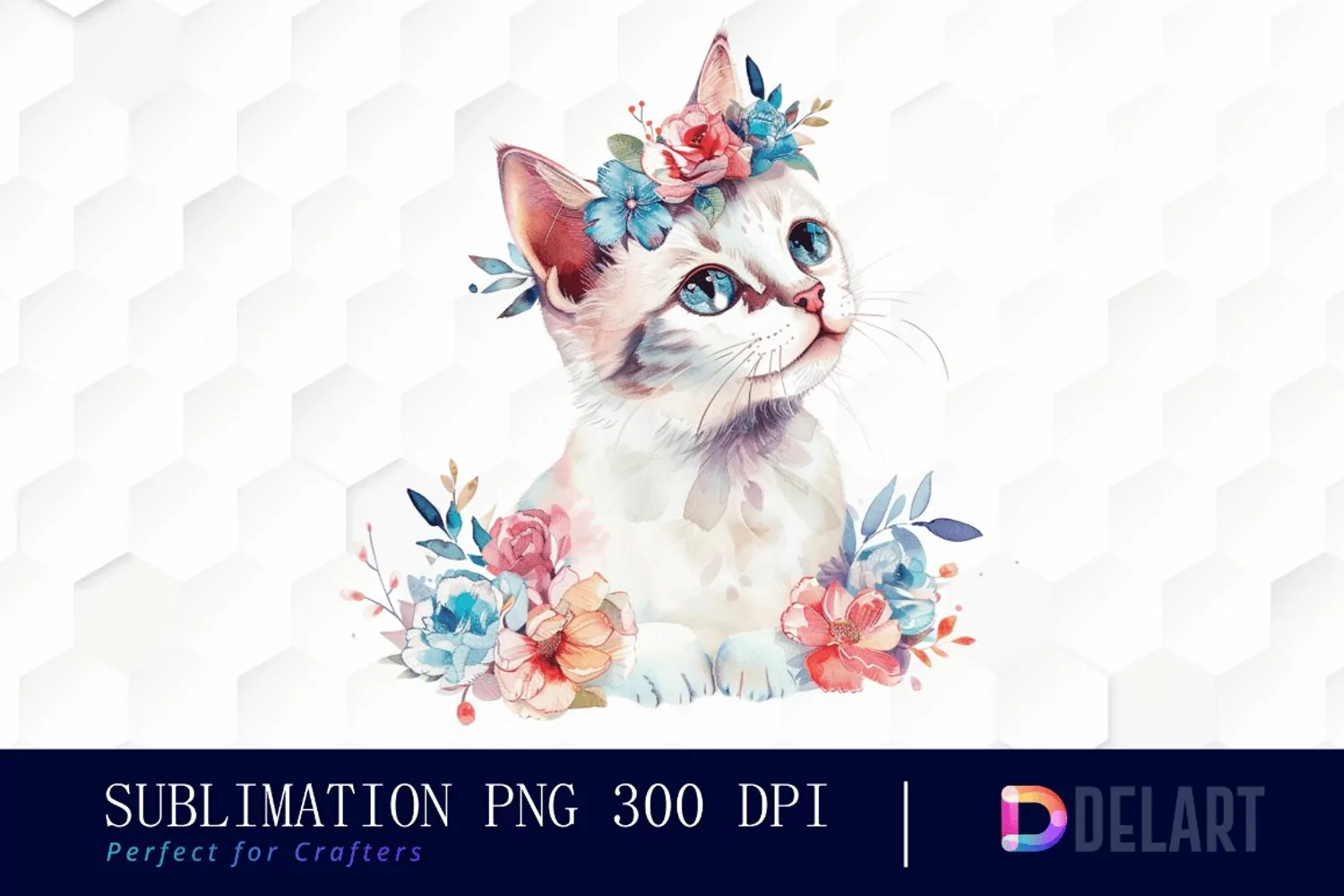 Floral Cat Watercolor Clipart product image 1