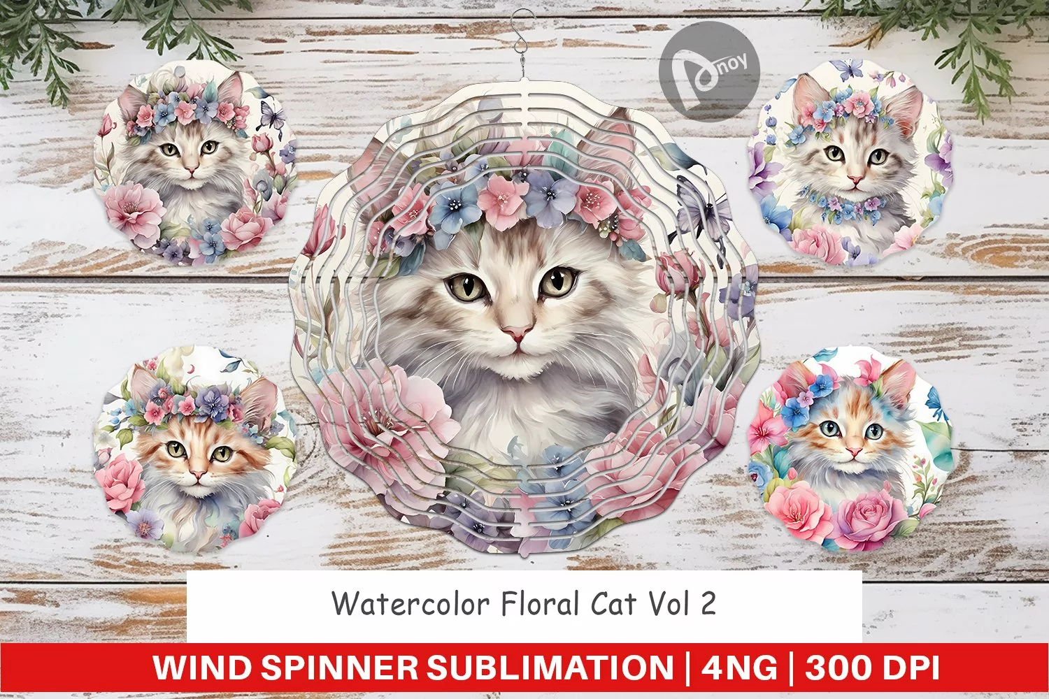 Wind Spinner Watercolor Floral Cat product image 1