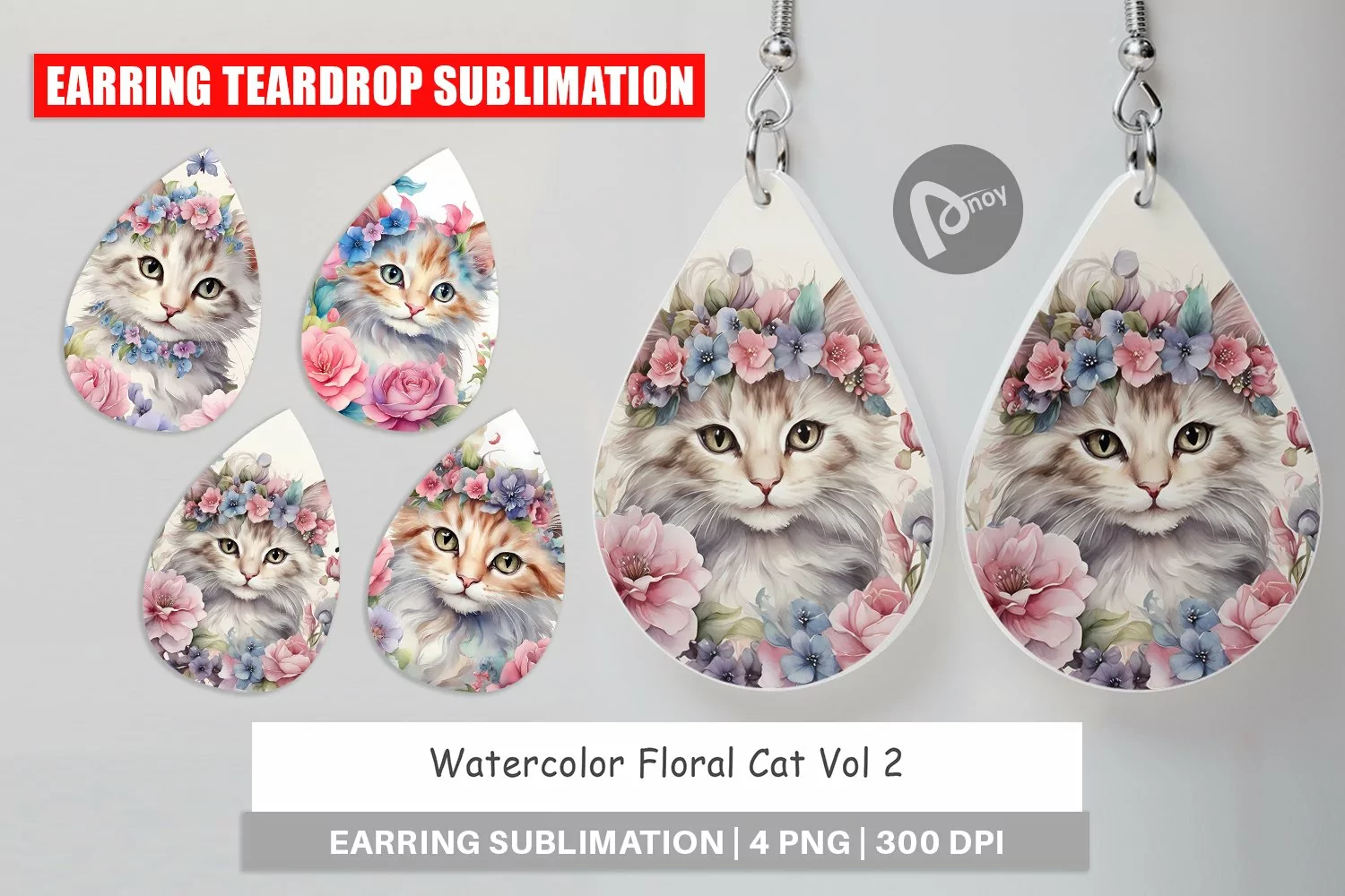 Earring Teardrop Watercolor Floral Cat product image 1