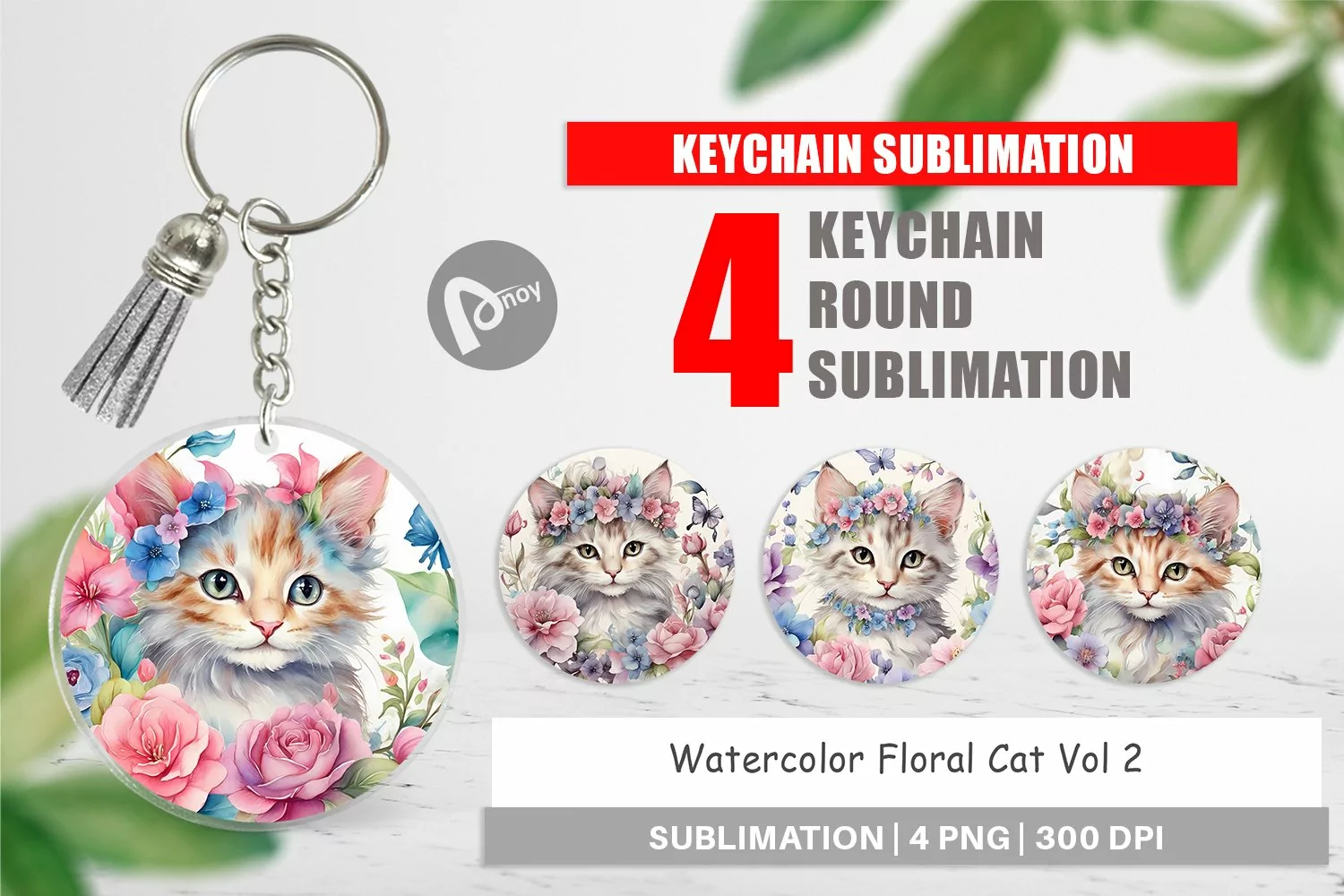 Keychain Watercolor Floral Cat product image 1
