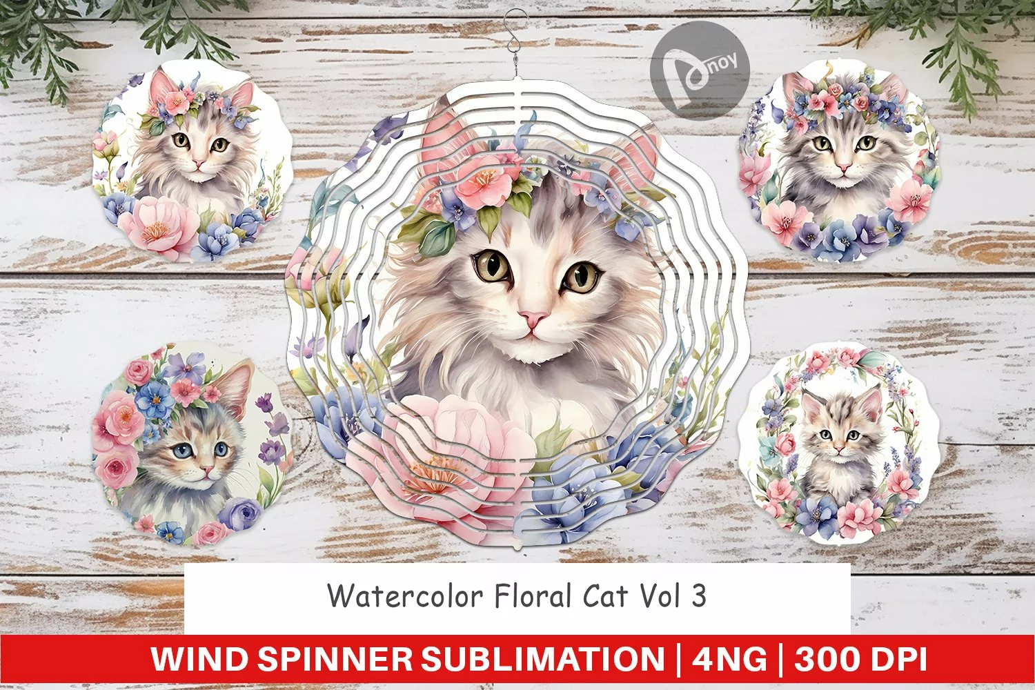 Wind Spinner Watercolor Floral Cat product image 1