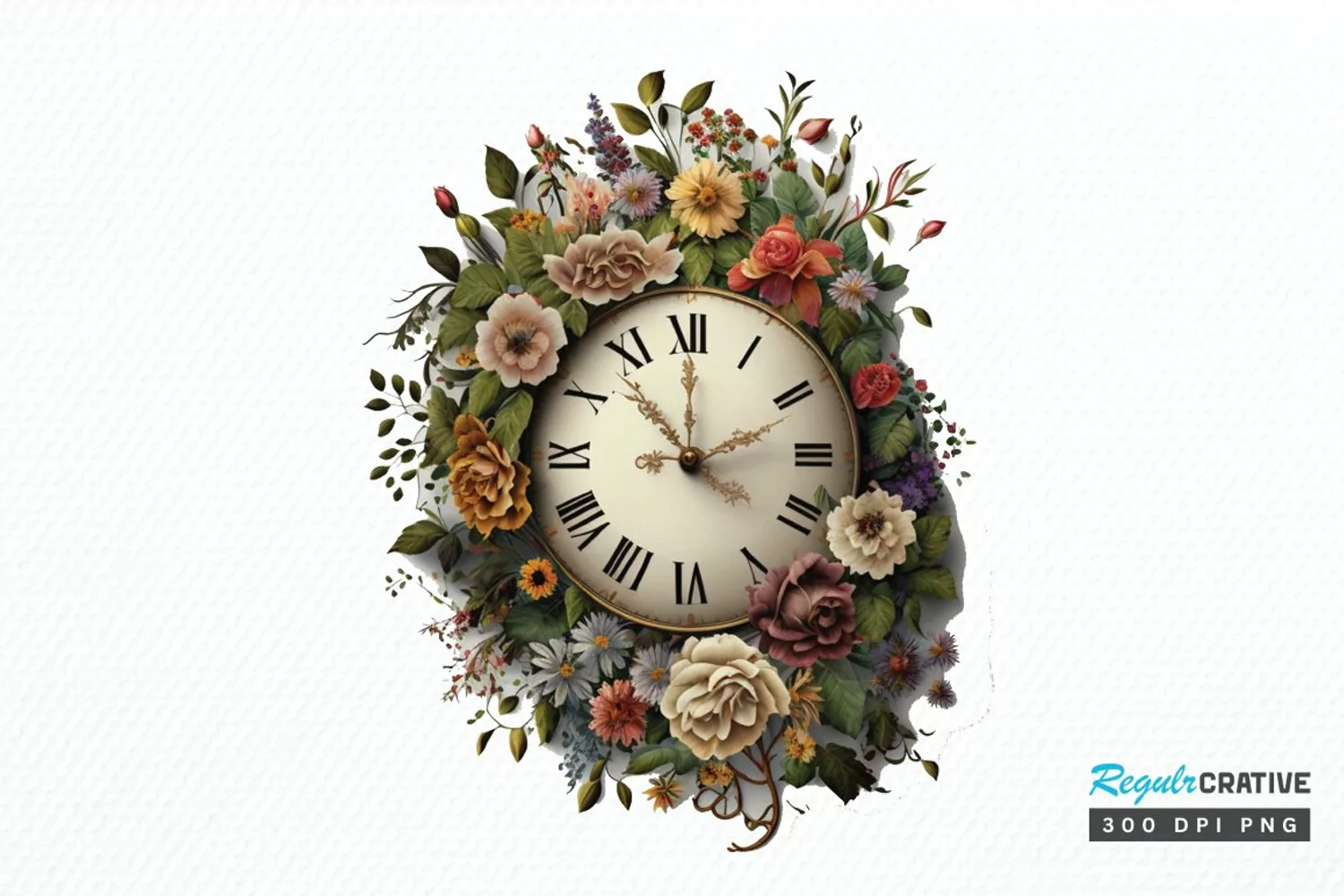 Watercolor Floral Clock PNG Clipart product image 1