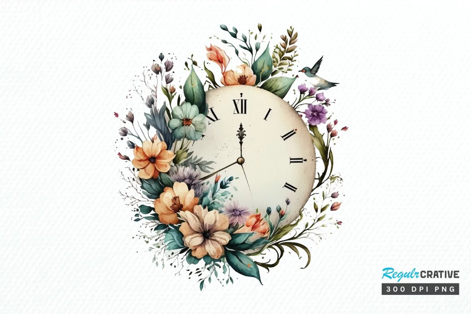 Watercolor Floral Clock PNG Clipart product image 1