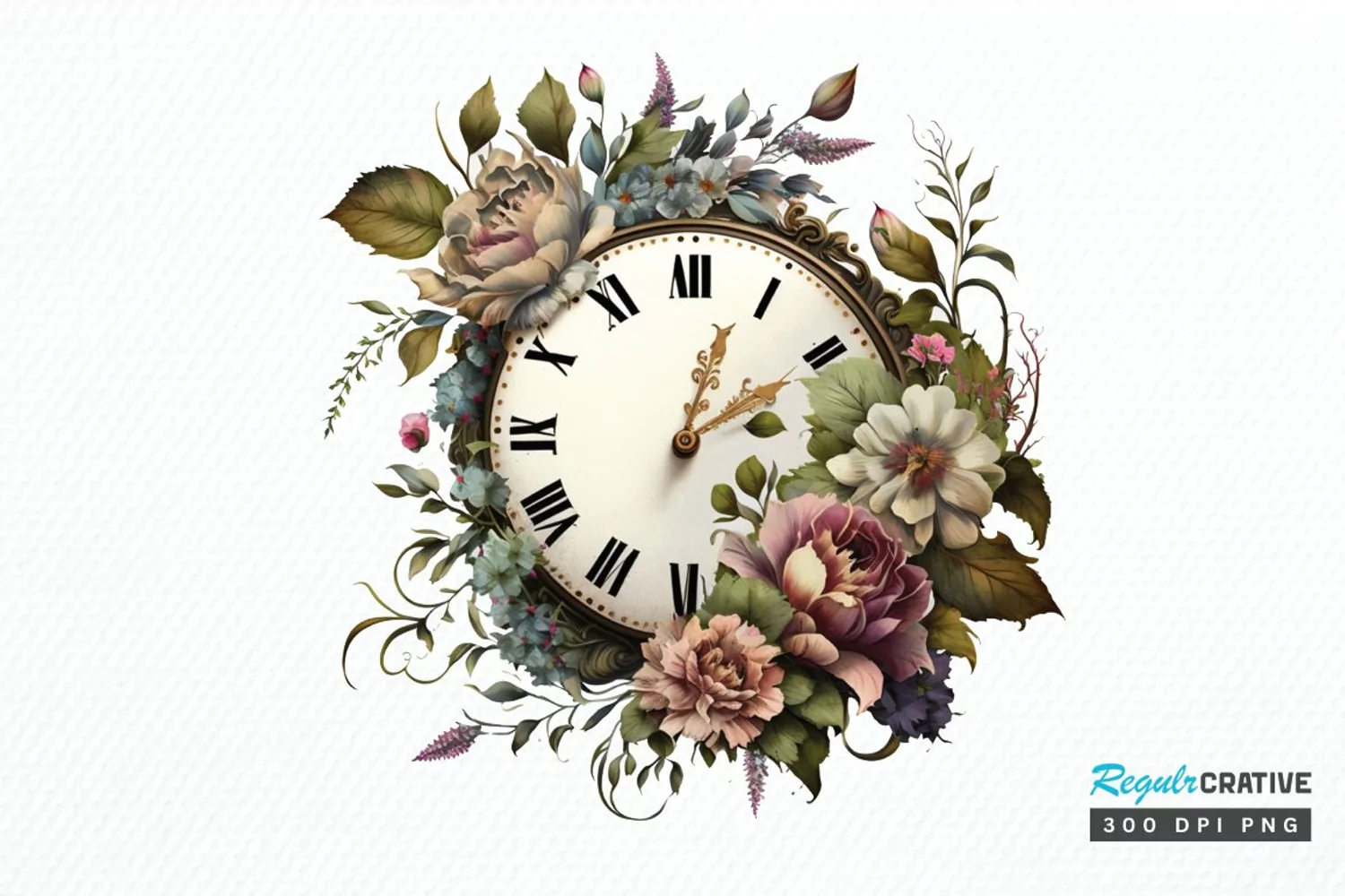 Watercolor Floral Clock PNG Clipart product image 1