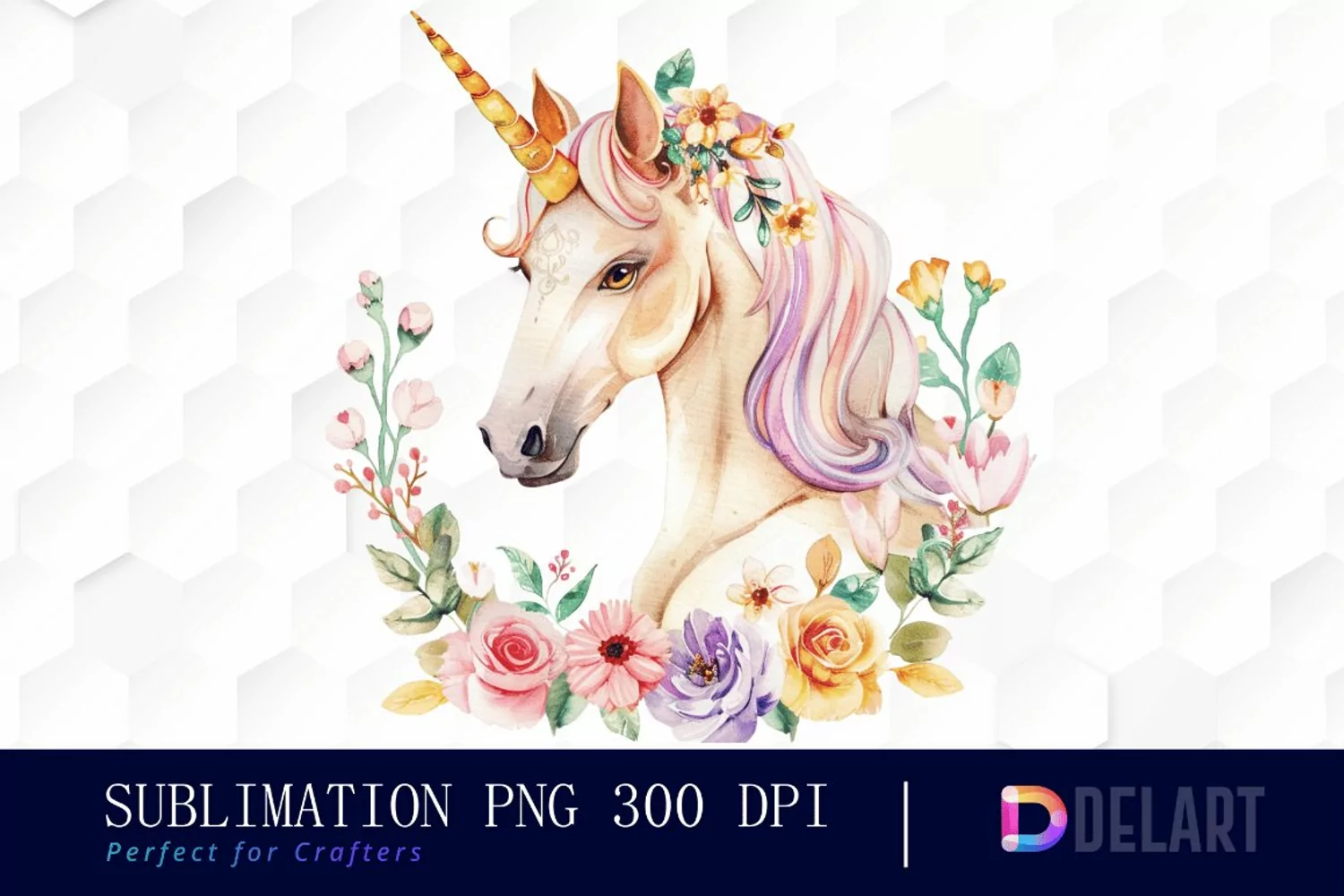 Floral Cute Unicorn Illustration Clipart product image 1