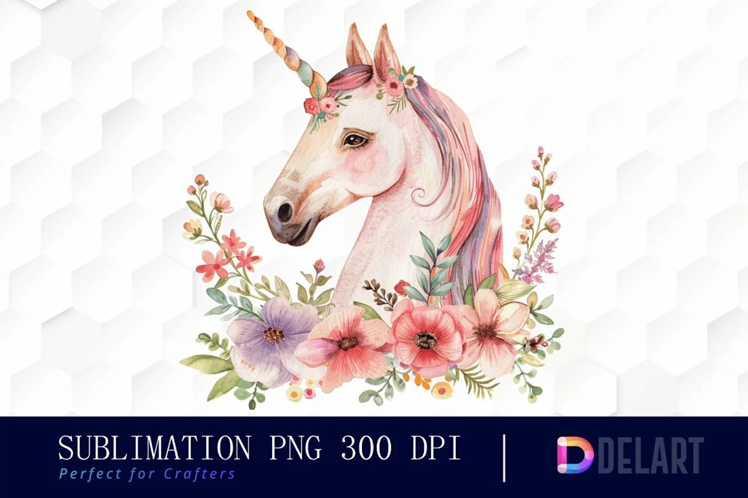 Floral Cute Unicorn Watercolor Clipart product image 1