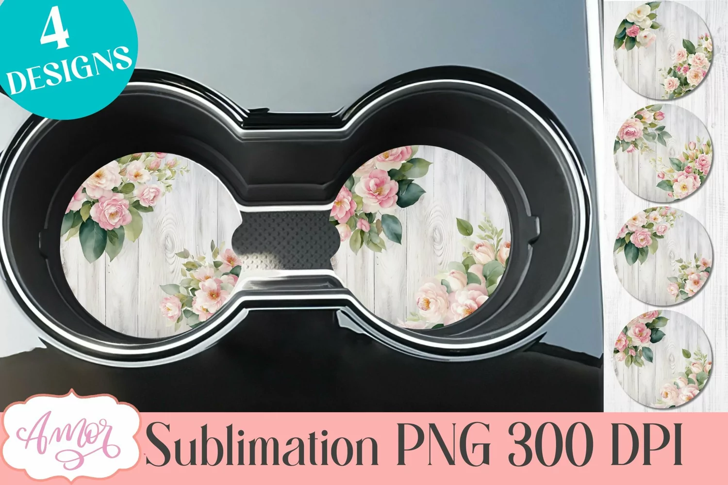 Watercolor floral designs for car coaster sublimation product image 1