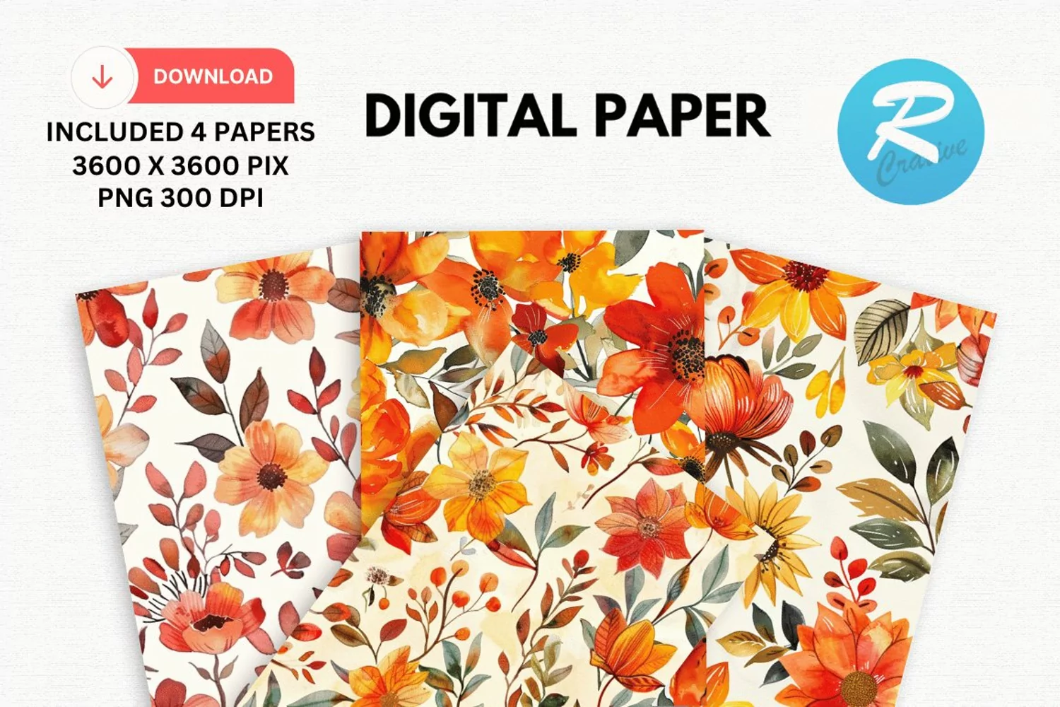 Watercolor Floral Digital Paper, Floral Background product image 1