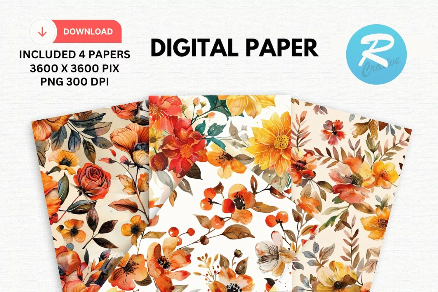 Watercolor Floral Digital Paper, Floral Background product image 1