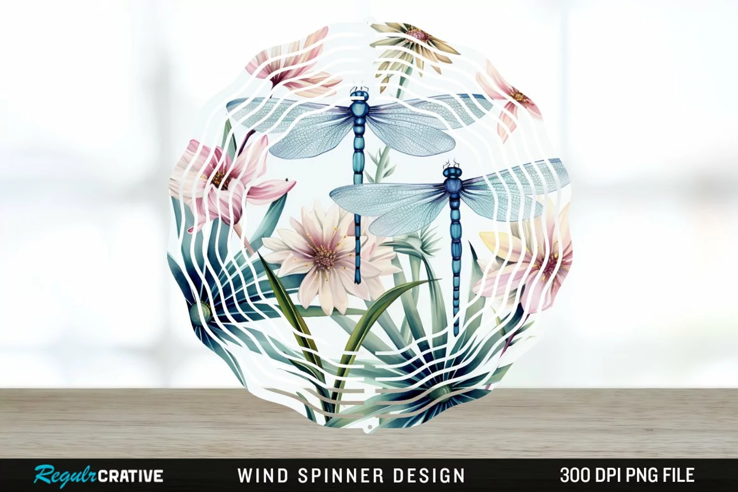 Watercolor Floral Dragonflies Wind Spinner Sublimation PNG product image 1