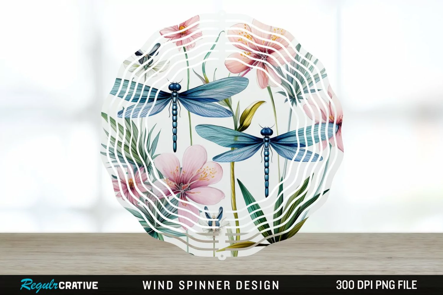 Watercolor Floral Dragonflies Wind Spinner Sublimation PNG product image 1