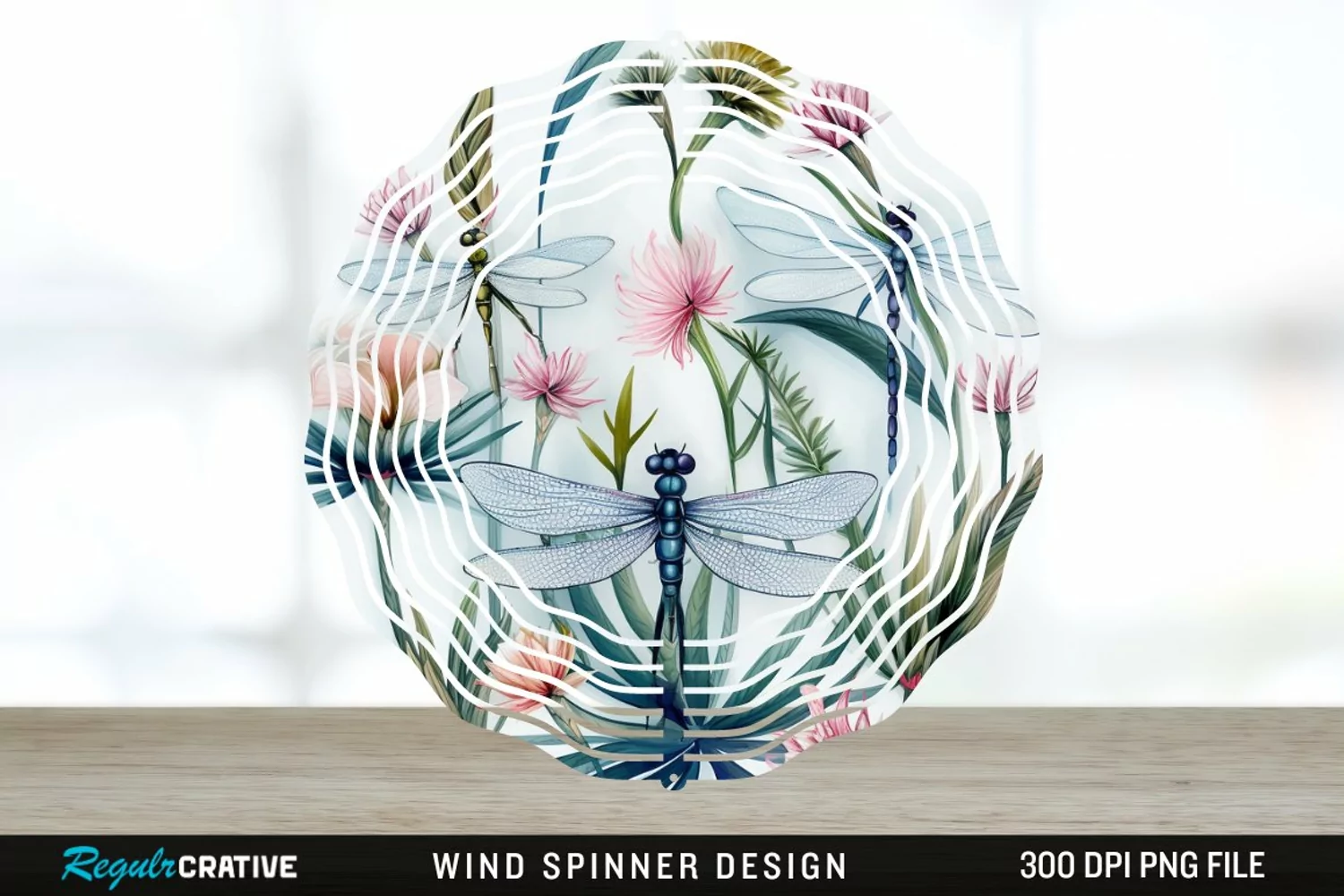 Watercolor Floral Dragonflies Wind Spinner Sublimation PNG product image 1