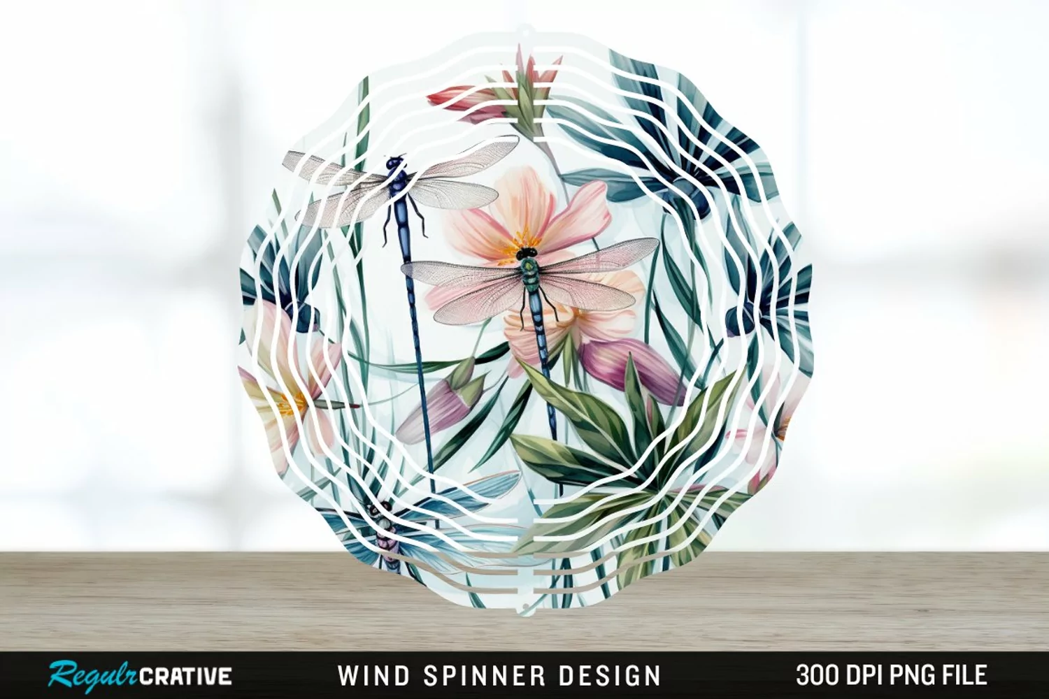 Watercolor Floral Dragonflies Wind Spinner Sublimation PNG product image 1