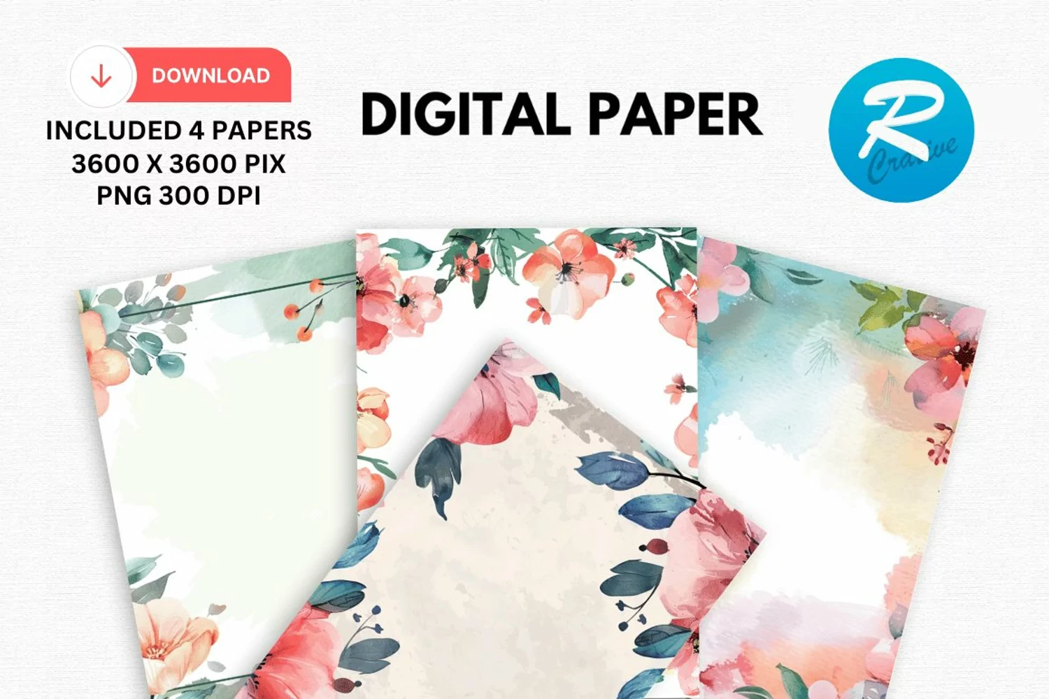 Watercolor Floral Frame Digital Paper, Floral Background product image 1
