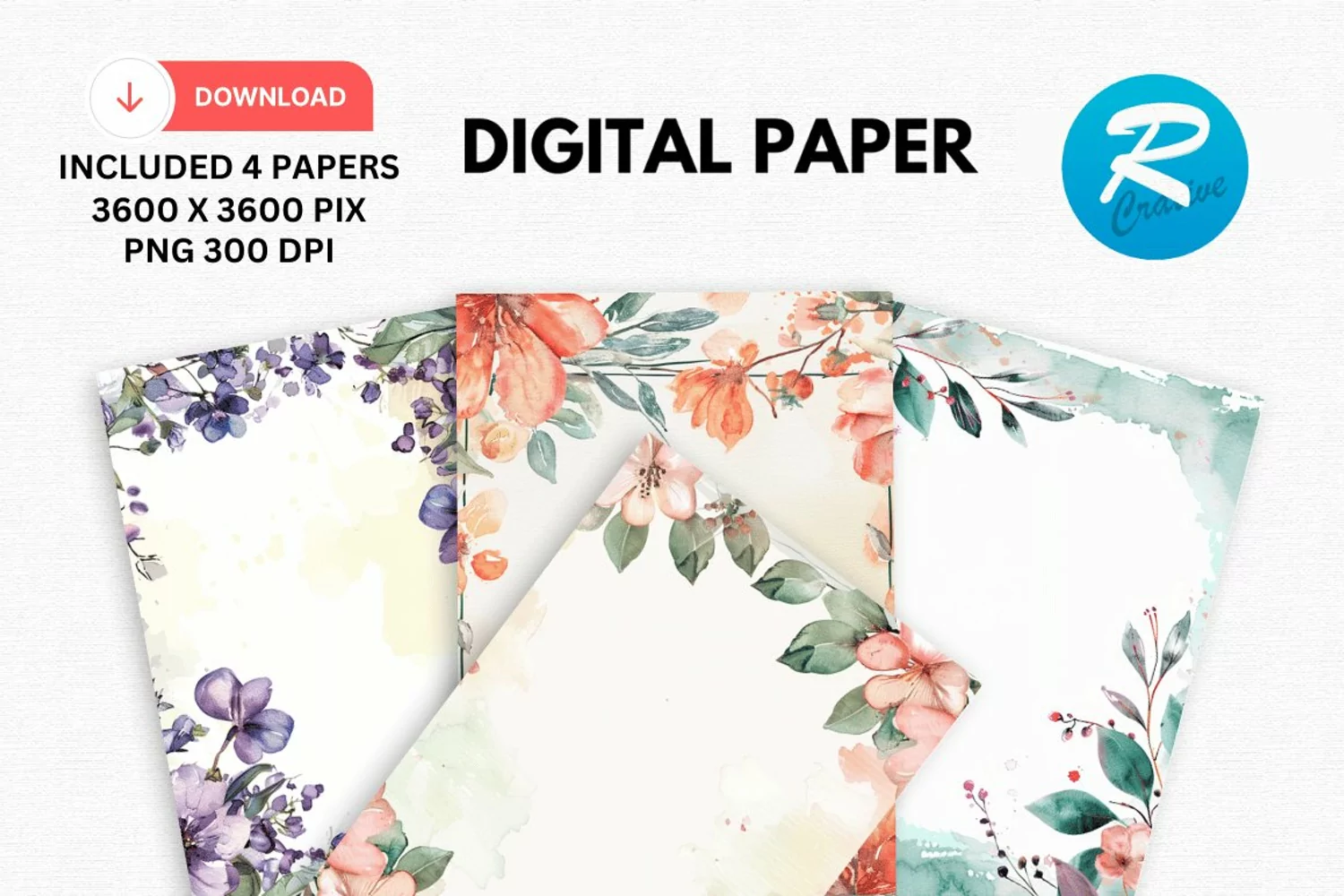 Watercolor Floral Frame Digital Paper, Floral Background product image 1