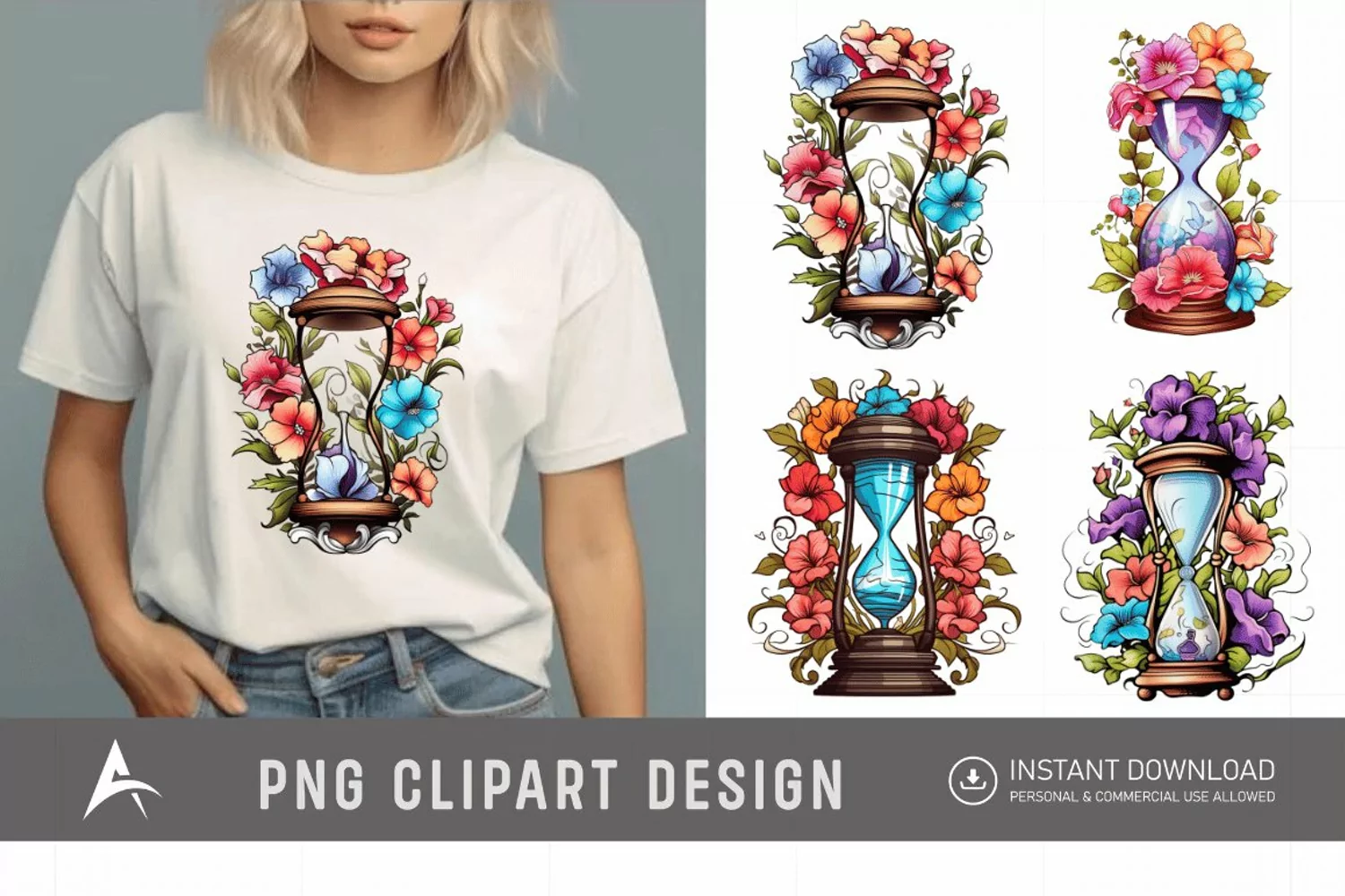 Watercolor Floral Hourglass Clipart product image 1
