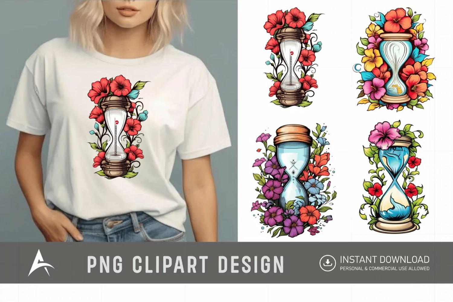 Watercolor Floral Hourglass Clipart product image 1