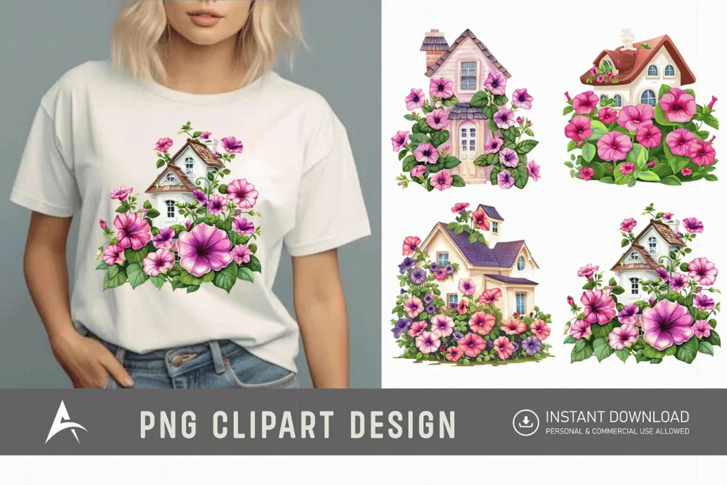 Watercolor Floral Petunia House Clipart product image 1