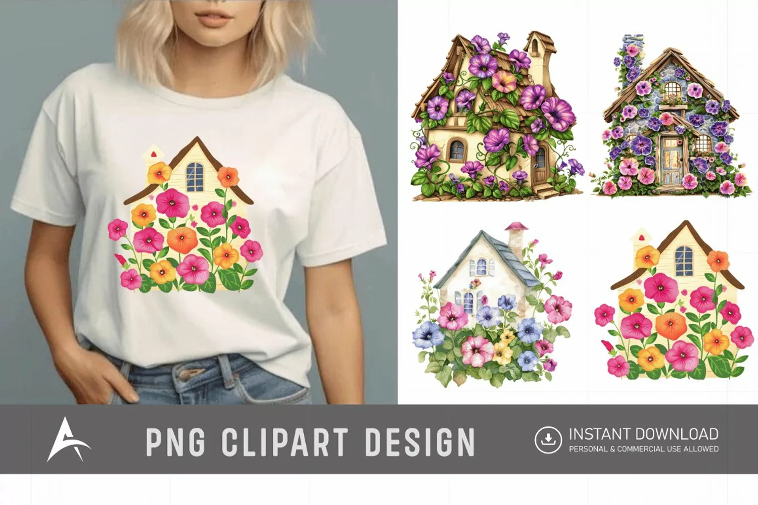 Watercolor Floral Petunia House Clipart product image 1