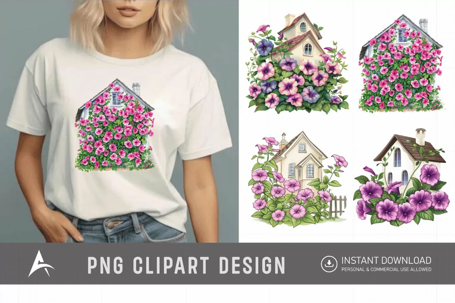 Watercolor Floral Petunia House Clipart product image 1