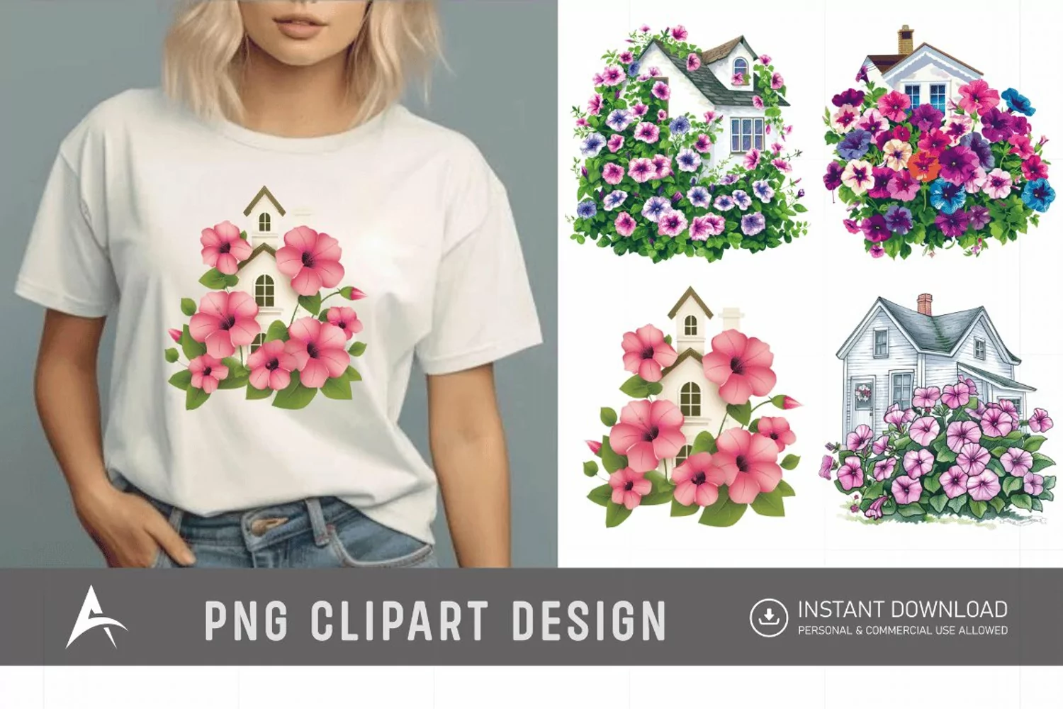 Watercolor Floral Petunia House Clipart product image 1