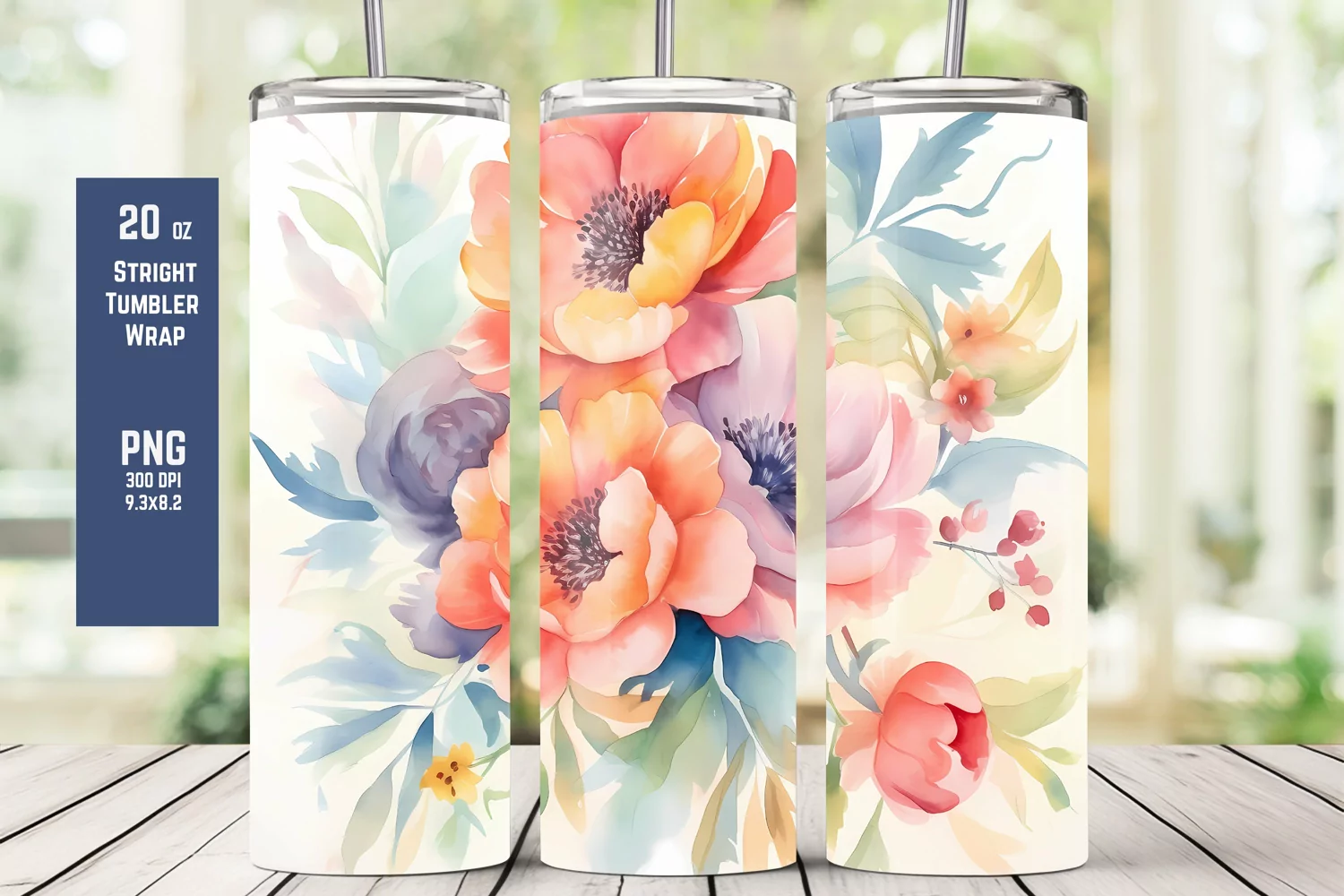 Watercolor Floral Tumbler Wrap for Sublimation product image 1