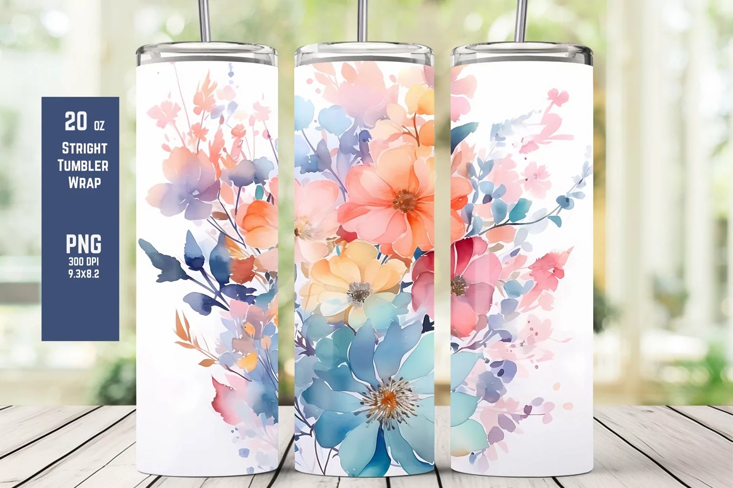 Watercolor Floral Tumbler Wrap for Sublimation T2 product image 1