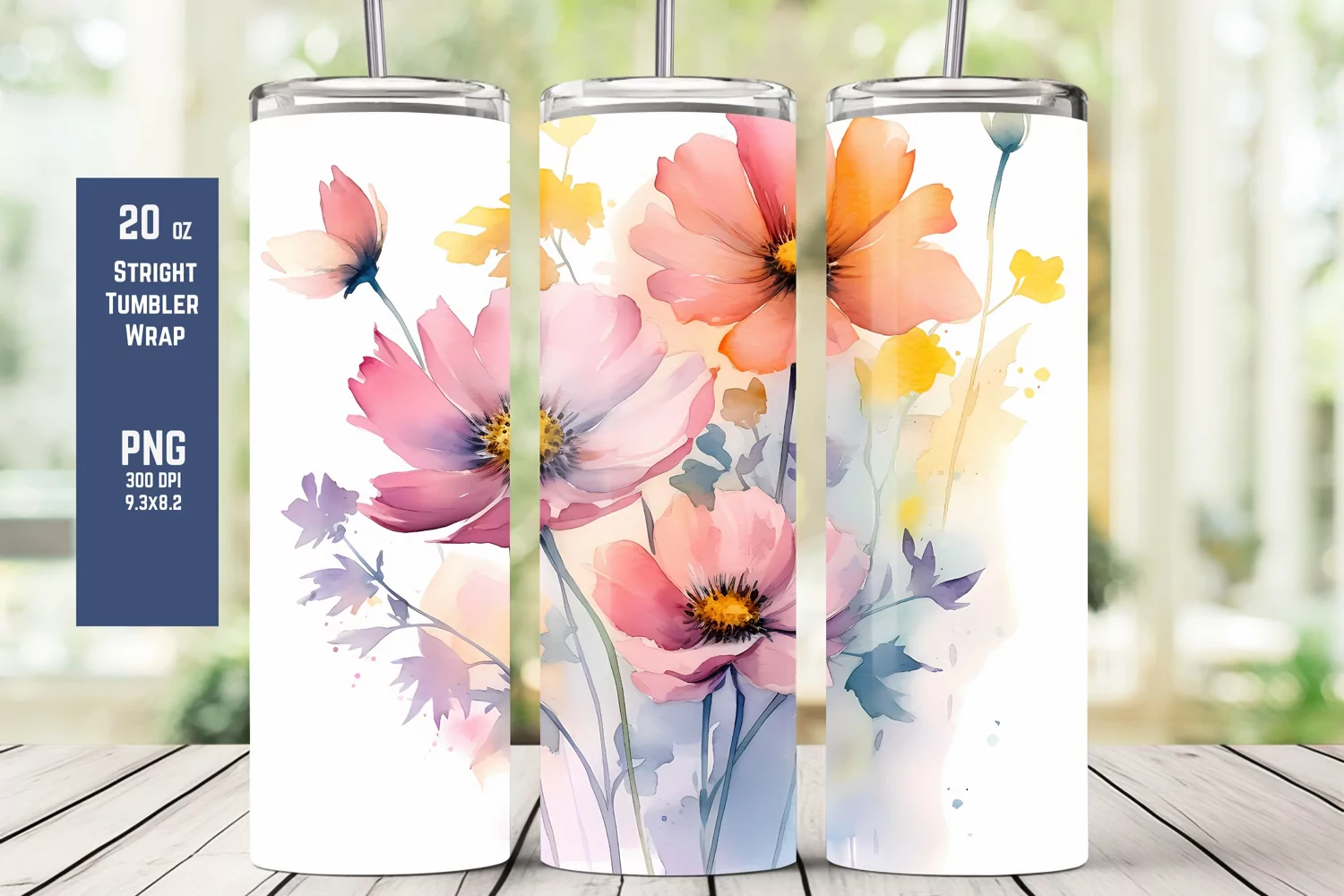 Watercolor Floral Tumbler Wrap for Sublimation T4 product image 1