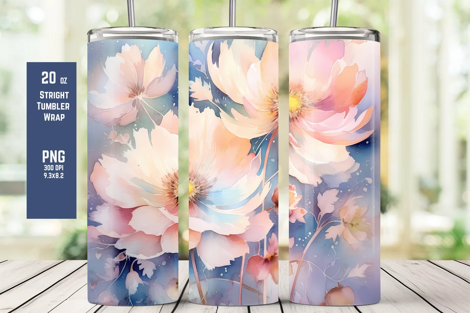 Watercolor Floral Tumbler Wrap for Sublimation T7 product image 1