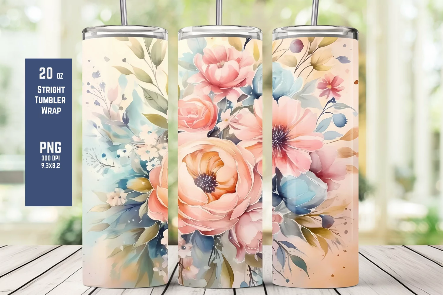Watercolor Floral Tumbler Wrap for Sublimation T8 product image 1