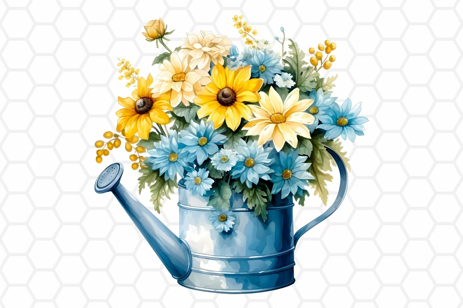 Watercolor Floral Watering Can Clipart Sublimation
