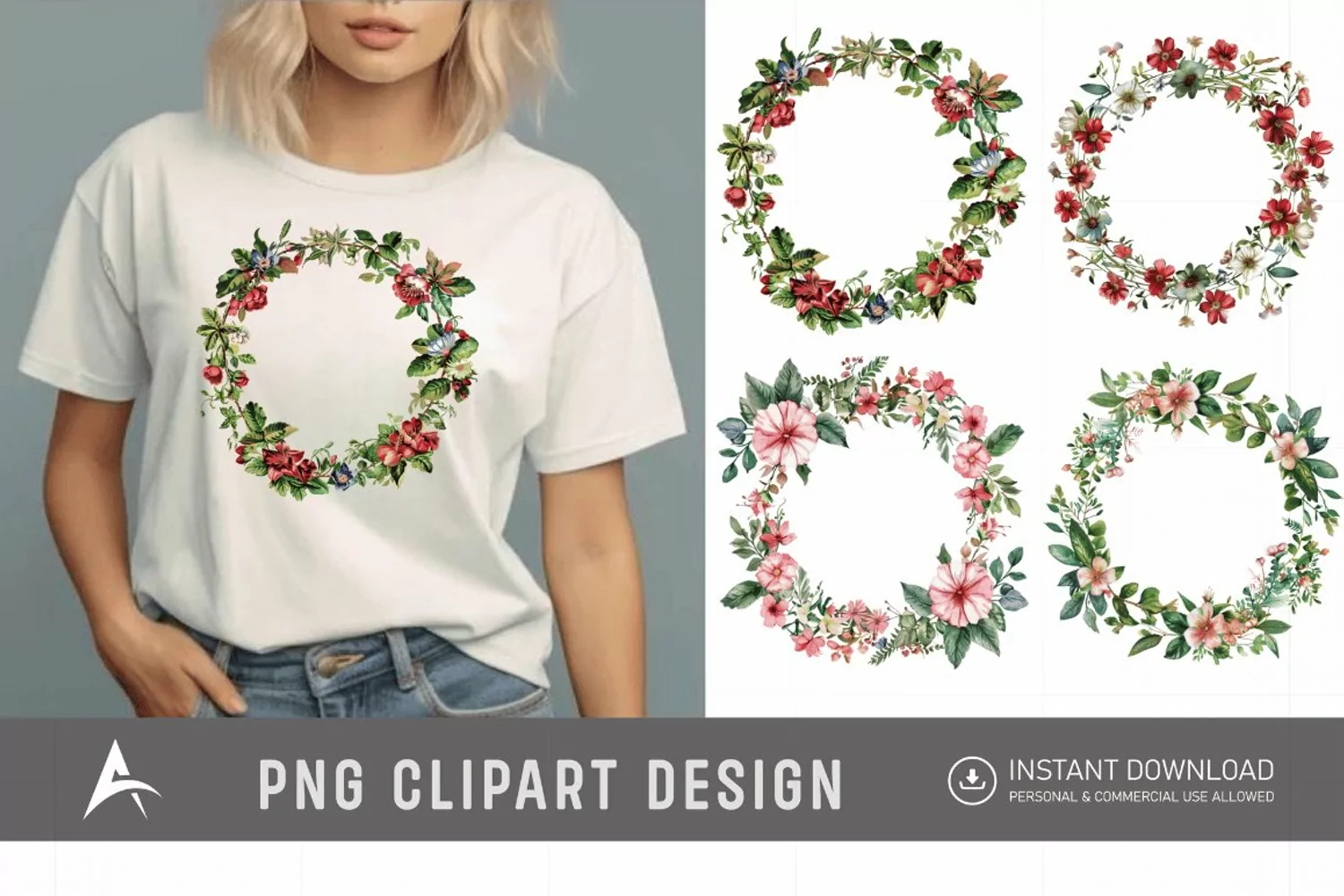 Watercolor Floral Wreath clipart product image 1