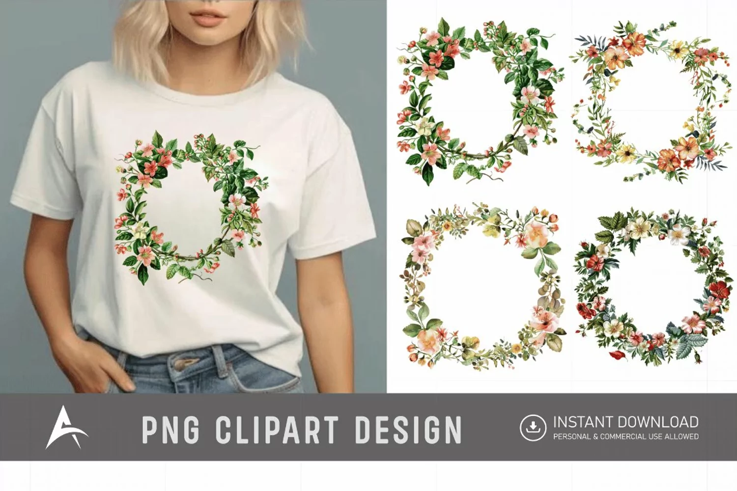 Watercolor Floral Wreath clipart product image 1