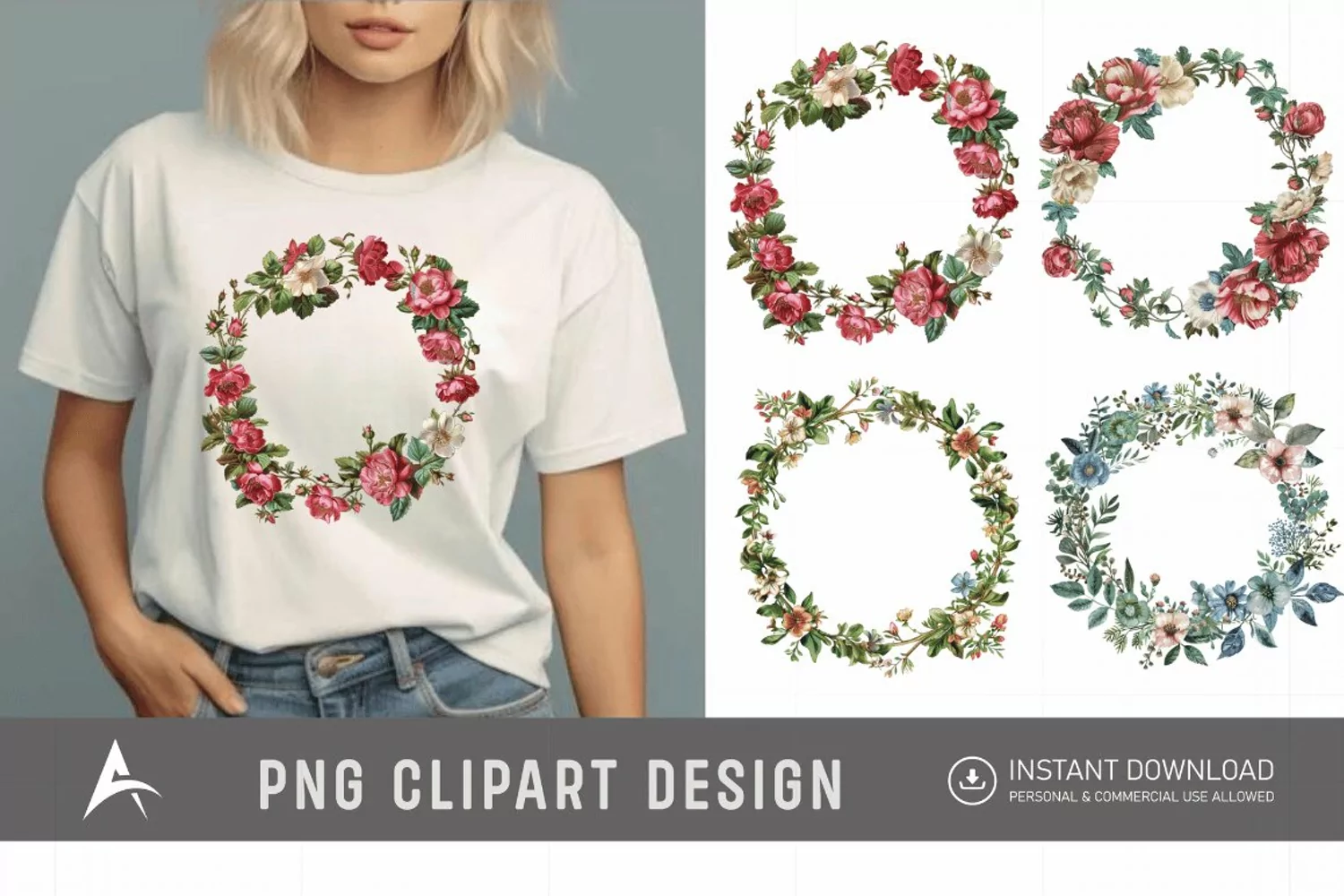 Watercolor Floral Wreath clipart product image 1