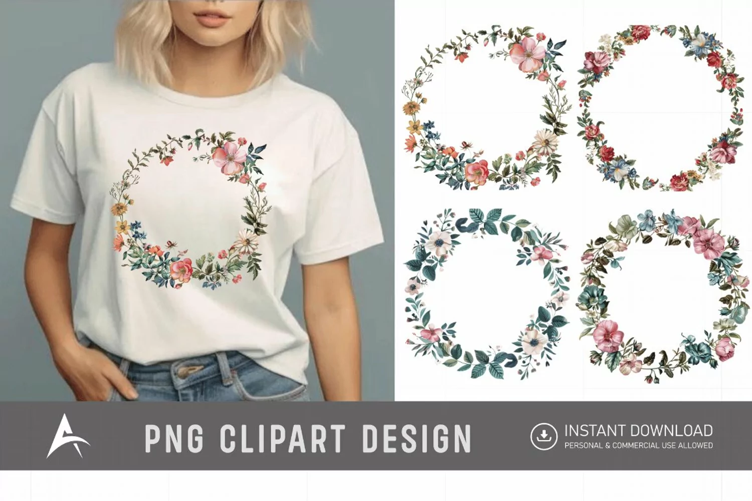 Watercolor Floral Wreath clipart product image 1