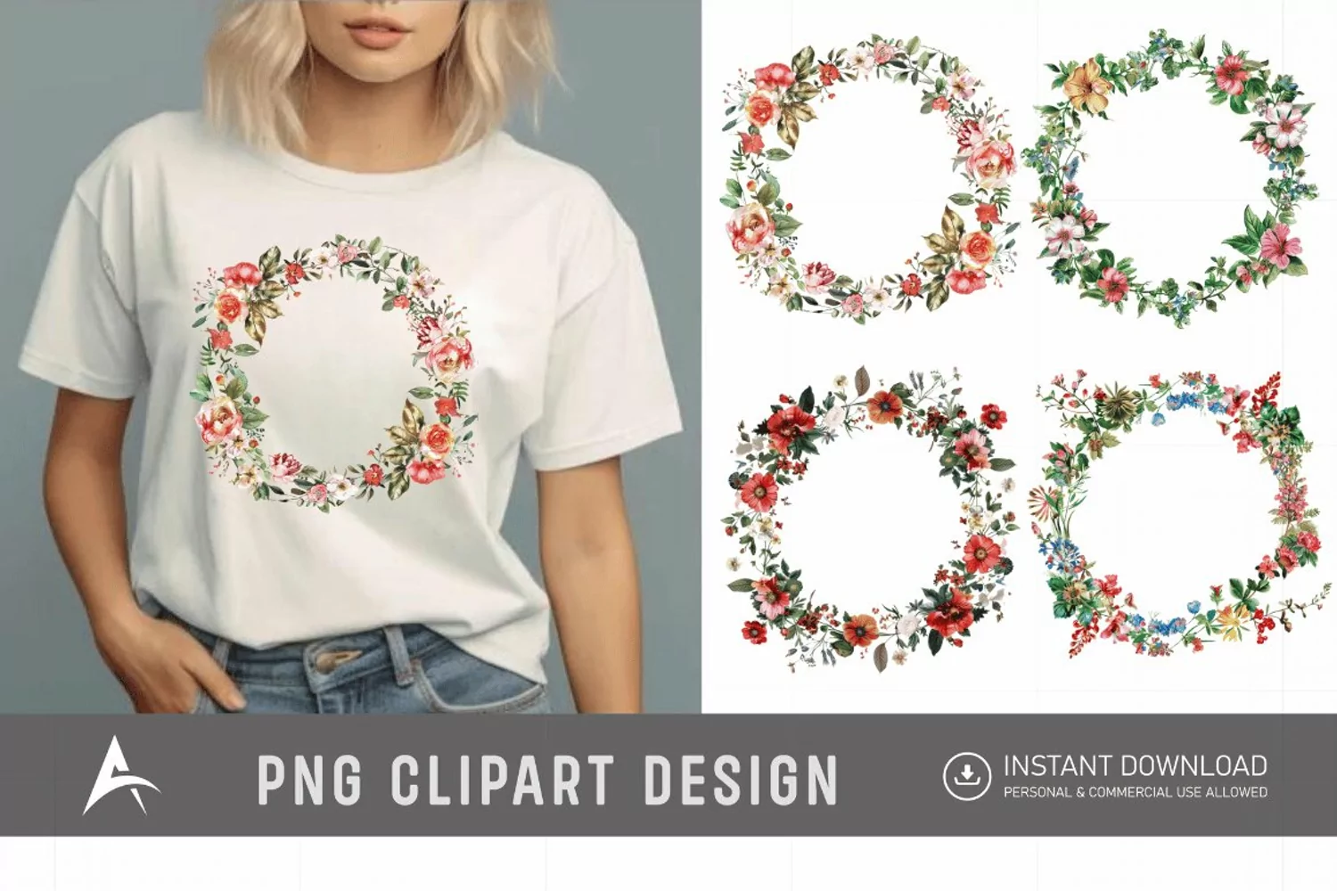 Watercolor Floral Wreath clipart product image 1