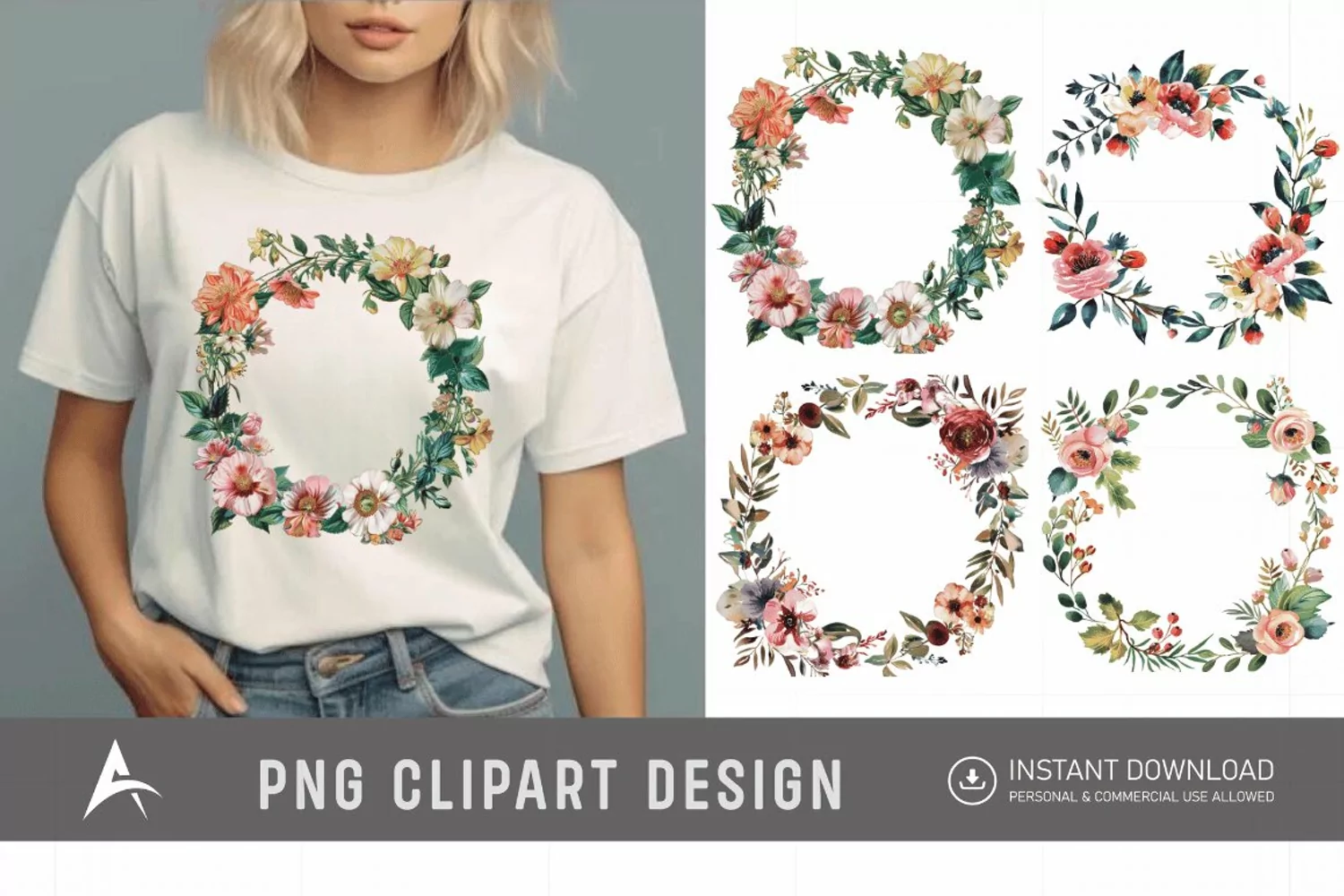 Watercolor Floral Wreath clipart product image 1
