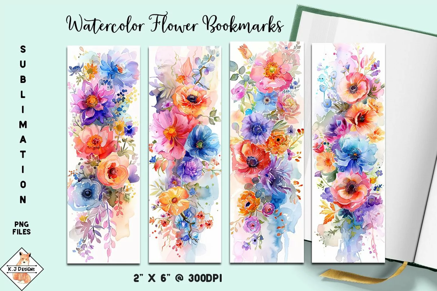 Watercolor Flower Bookmark Designs | Sublimation product image 1