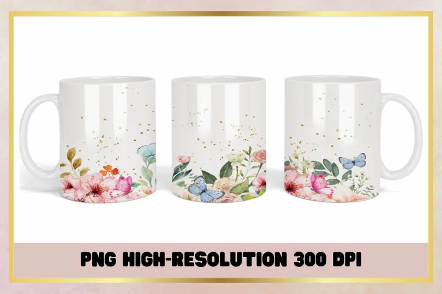 Watercolor flowers butterfly coffee mug sublimation product image 1