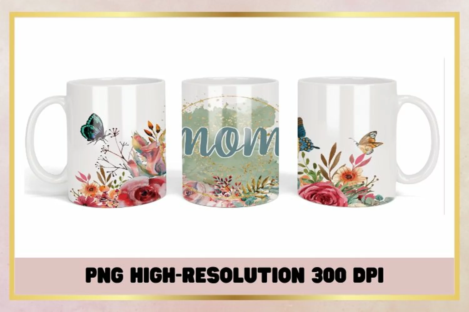 Watercolor flowers butterfly mom coffee mug wrap product image 1
