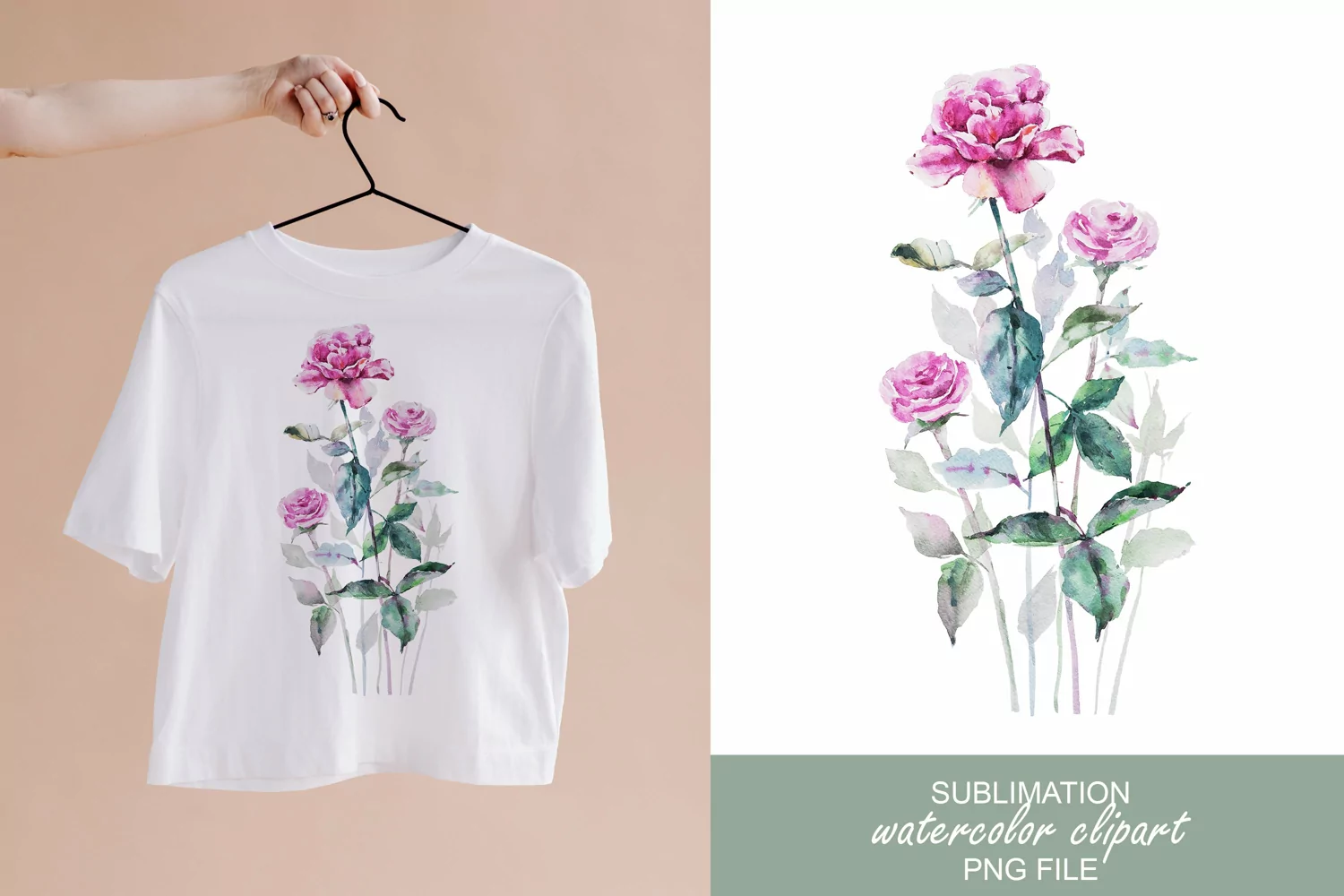 Watercolor rose flower bouquet sublimation / clipart- 1 png product image 1