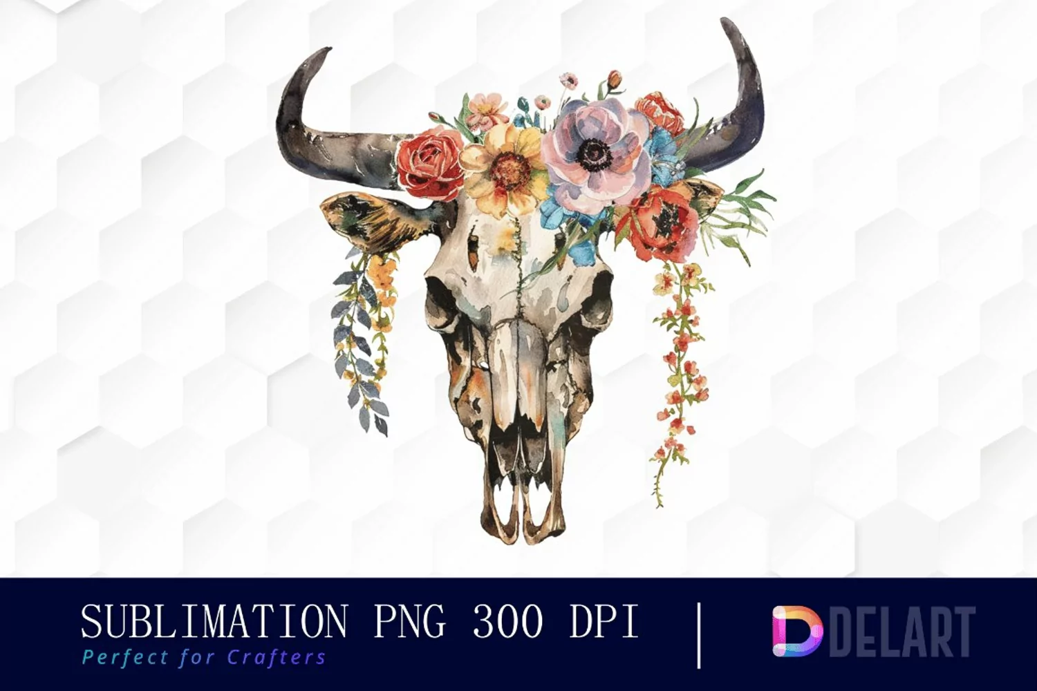 Flower Cow Skull PNG Clipart product image 1