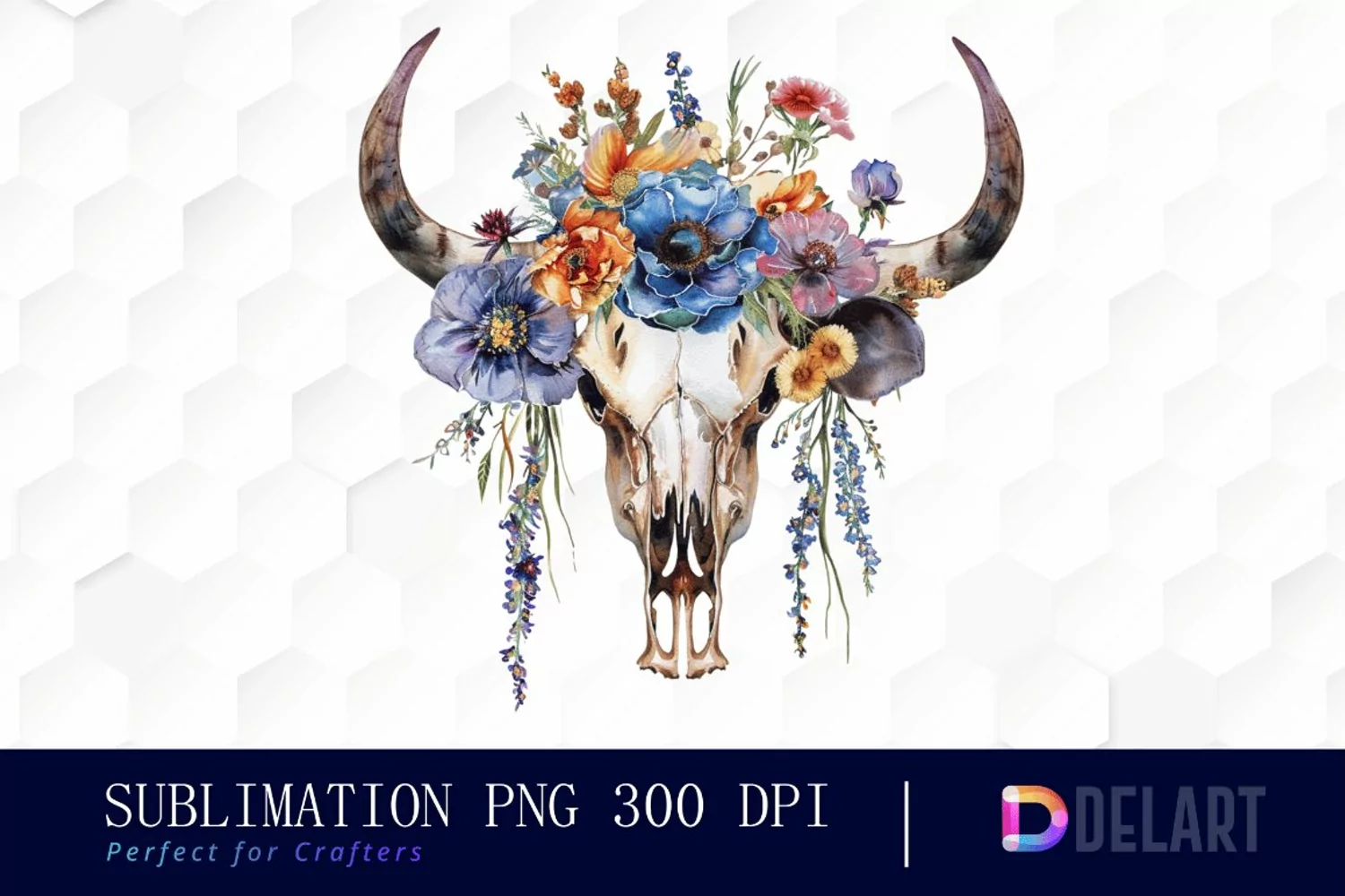 Flower Cow Skull Sublimation PNG Clipart product image 1