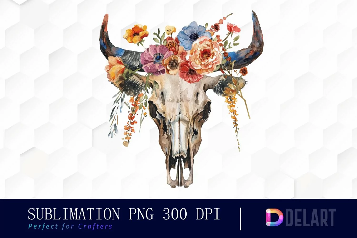 Flower Cow Skull Sublimation PNG Clipart product image 1