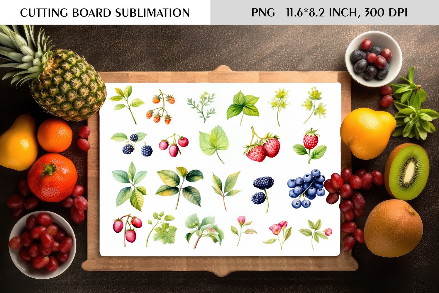 Summer Watercolor Flowers Design|Cutting Board Sublimation product image 1